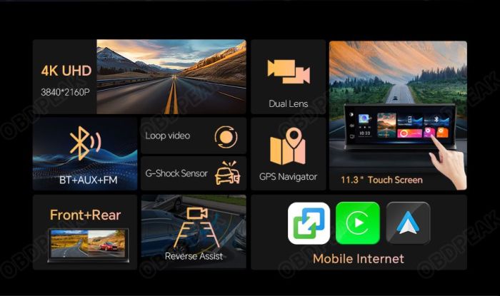 Авто екран CarPlay та Android Auto 11.3' OBDPEAK K2 Pro