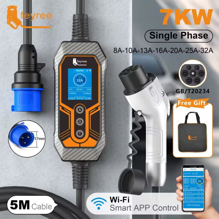 Зарядка для електромобіля Feyree 7кВт 32A GB/T