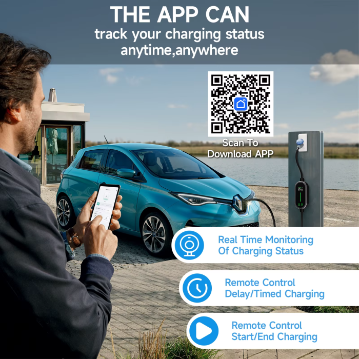 Зарядка для электромобиля Afyeev 7кВт 32A, Type2 Wi-Fi, APP Bluetooth Control