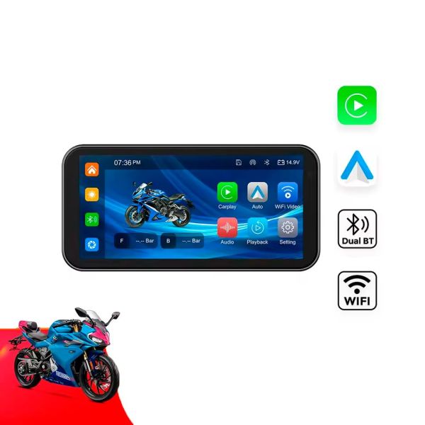 Сенсорний бездротовий екран CarPlay & Android Auto для мотоцикла з навігатором