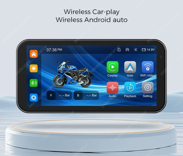 Сенсорний бездротовий екран CarPlay & Android Auto для мотоцикла з навігатором