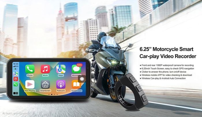 Сенсорний бездротовий екран CarPlay & Android Auto для мотоцикла з навігатором
