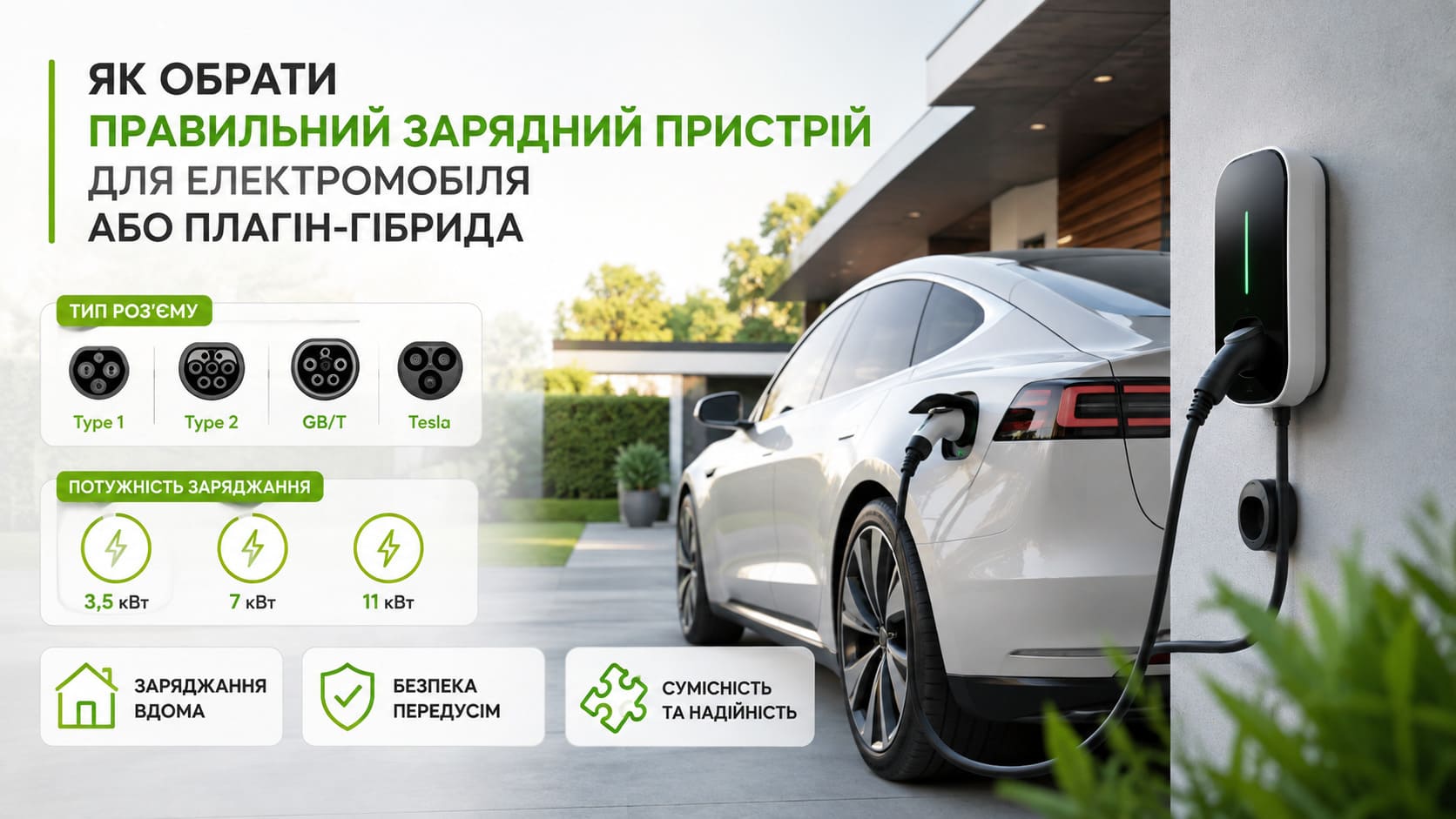 Як підібрати зарядку для електромобіля за роз'ємом і потужністю